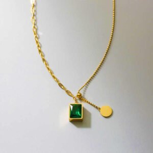 Rectangle Emerald Diamond Stainless Steel Chain Necklace Adjustable Pendant Necklace