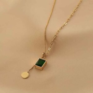 Diamond Pendant Necklace Stainless Steel Adjustable Rectangle Emerald Diamond Pendant Chain