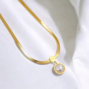 Luxury Stainless Steel Elegant Snake Chain Pearl Pendant Necklace