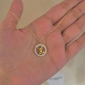 Best Gift for Her Stainless Steel Elegant Branded Pendant Necklace with Rounded Crystals
