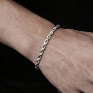 4MM Stainless Steel Silver Rope Chain Bracelet for Men