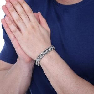 Stainless Steel Silver Dual Curb Design Link Chain Bracelet