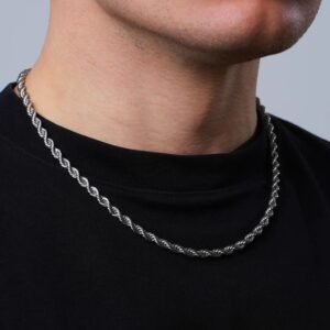 3mm Thin Stainless Steel Silver Rope Necklace For Men