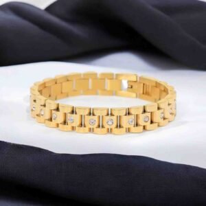 Luxury Gold-Plated Bracelet for Men with Diamond Accents