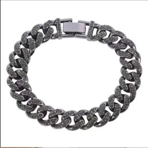 Bold Black Shinny Diamond Iced-Out Cuban Link Bracelet